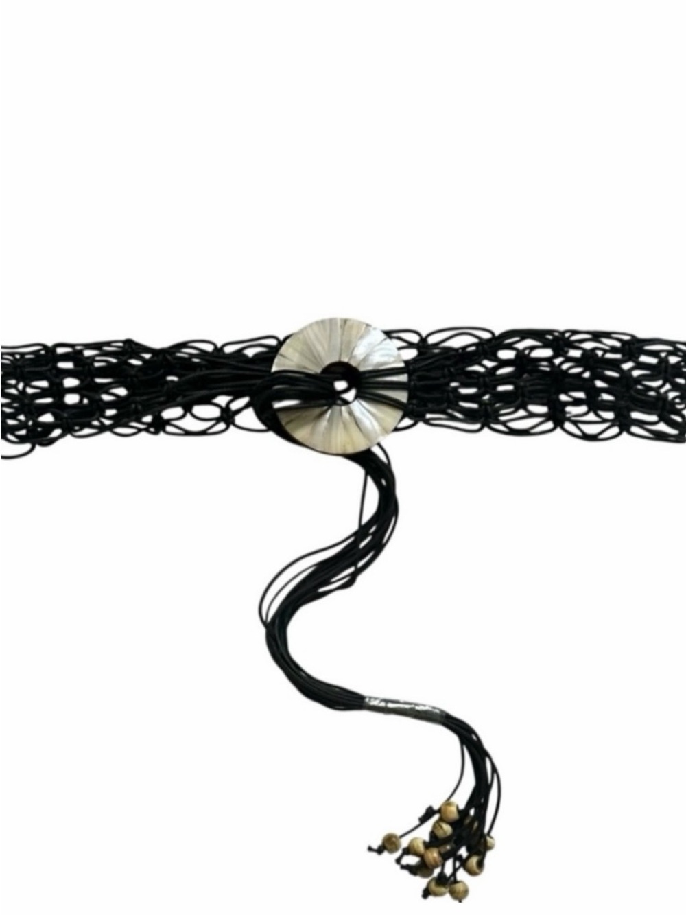 NEW Banana Republic Black Woven Cord Tie Belt with Shell Buckle Size Large